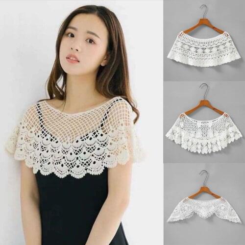 Female Lace Hollow Out Empty Shrug Poncho Crochet Vintage Elegant Fashion Crochet Knit Cape Lace Short Hollow out Shawls