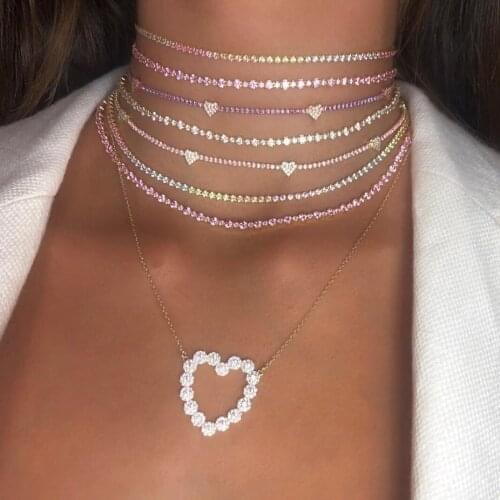 2020thin cz tennis chain necklace pastel women choker various colors colorful cz Gold color trendy gorgeous elegance necklace