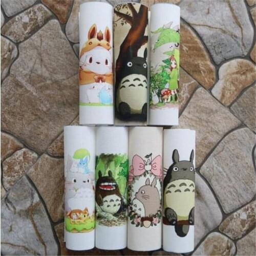 1PCS Cuts Totoro Printed Hand Dyed Cotton Linen Fabric Canvas Telas Sewing DIY Patchwork Hand Embroidery Quilting Bags Tecido