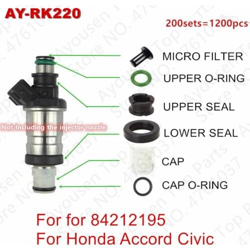 200sets For Honda Accord Acura Civic 97-02 06164-P8A-A00 842-12195 Fuel Injector Repair Kits Filters Orings Caps Insulator Seal