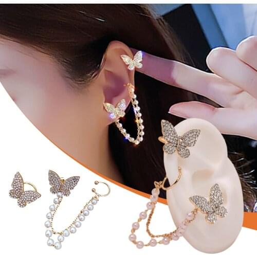 2021 Fashion Butterfly Clip Earrings Ear hook Stainless Steel Ear Clip Double pierced Earring Earrings Women Girls Jewelry Stock
