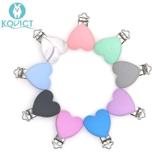 Kovict 3pcs Heart Shaped Pacifier Clips Silicone Baby Nippe Holder Clip Non-toxic Nipple Clasps Pacifier Chain Silicone rodent