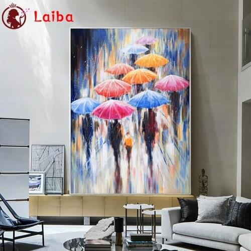 Full drill Diamond painting Abstract art, street umbrella crowd Diamond embroidery Cross stitch resin office wall decor