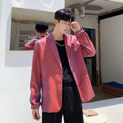 Masculino Red Blazer Blazer Coat Streetwear Hip Hop Party Stage Suit Jacket Men Vintage Shining Loose Blazer Hombre Outerwear