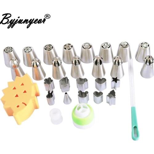 Byjunyeor 29PCS Stainless Steel Cookie Cutter+ Ball Nozzles Pastry Russian Icing Piping Nozzles Tips Valentines Day CS029