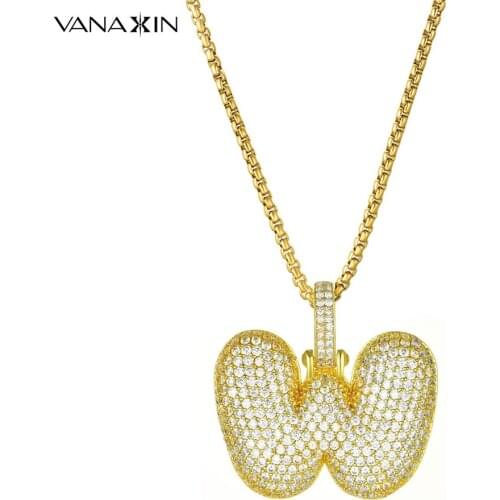 VANAXIN Letter Necklace Charms Pendants For Men Bubble Chains Gold Color Hip Hop Punk Design 2021 New Arrival Zircon Paved Bling