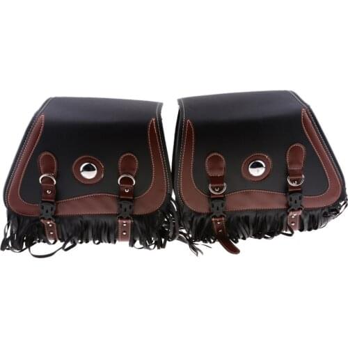 Black & Brown Retro Leather Motorcycle Tassels SaddleBags Panniers Luggage For Harley Yamaha Honda Suzuki Kawasaki