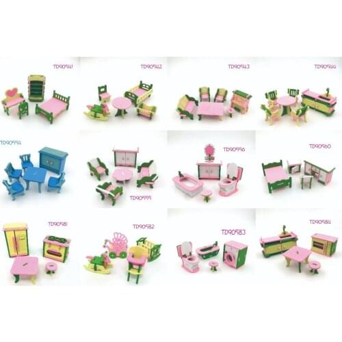 Kid Wooden Pretend Play Furniture toy Doll Accessories Furniture Dolls House Miniature Bath Bed Living Room Children Toy Gift