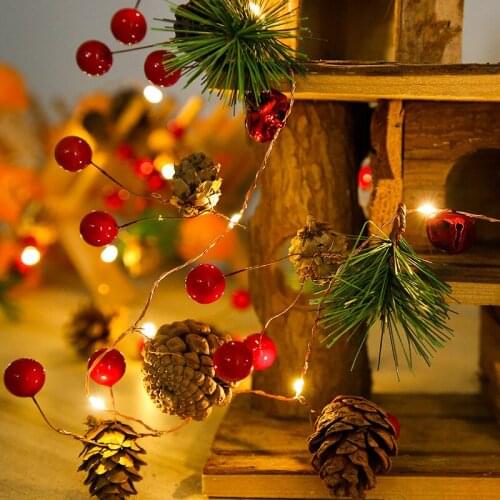 20/30LED Christmas String Lights Pinecone Red Berry Bell Xmas Garland Lamp Indoor Outdoor Holiday Christmas New Year Party Decor