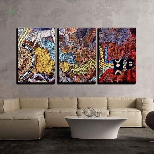 Three Piece Canvas Wall Art Indigenous Australian Dot Painting Modern Home Decor