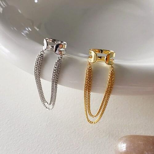 Personality Design Long Tassel Chain Clip Earrings For Women Non Piercing Gold Silver Color Ear Clips Jewelry Ladies Gift