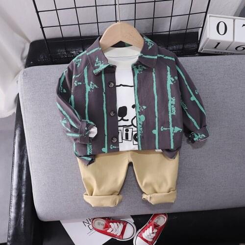 0-5years Boys Clothing Sets Spring Autumn New Baby Handsome Casual Shirt+T-shirt+Pants 3pcs Fashion Kids Infant Clothes Suits