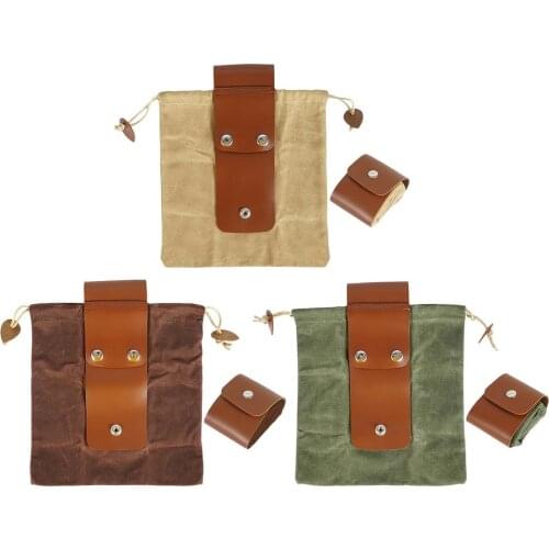 Leather Canvas Bushcraft Bag Canvas Foraging Pouch For Hiking Buckle Duty Tool Pouch With Drawstring For Outdoors Camping Pouch