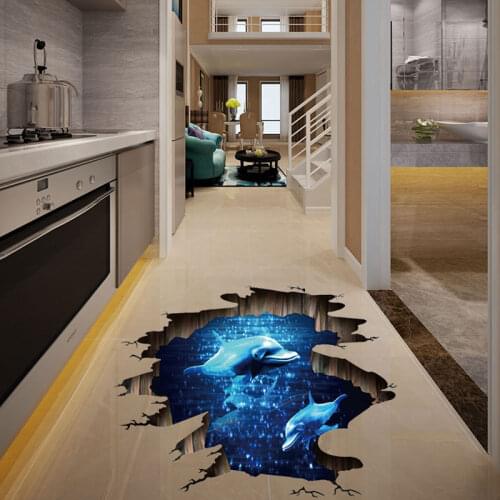 Creative Cute 3D Dolphin Ocean Wall Sticker Cartoon Home Decoration For Kids Room Floor Living Room Wall Decals Home Art Decor