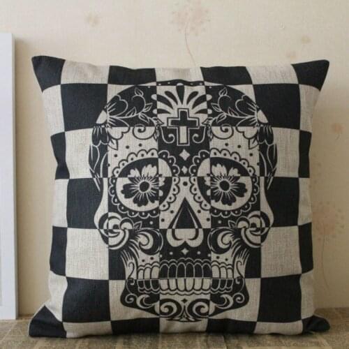 LINKWELL 18x18" Vintage Happy Halloween Grid Square Sugar Skull Geometric Gift Present Burlap Cushion Cover Throw Pillowcase
