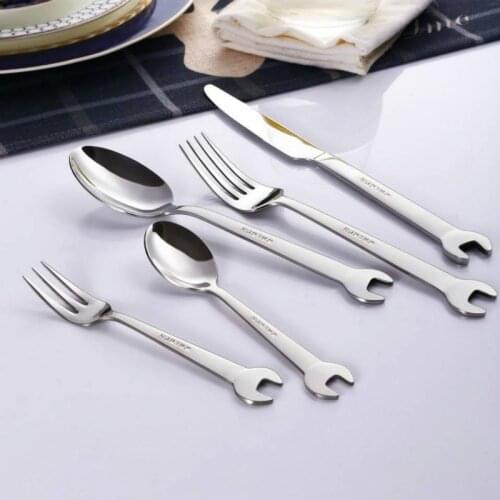 Shovel Wrench Shape Dessert Fork Dinner Set Stainless Steel Cutlery Tableware Set Kid Gift Kitchen Dinnerware Set WF