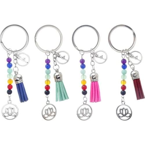 Dayoff Cute Lotus Tassel Keychain Keyring For Women Girl Jewelry Yoga Energy Car Handbag Beaded Key Holder Decoration K42
