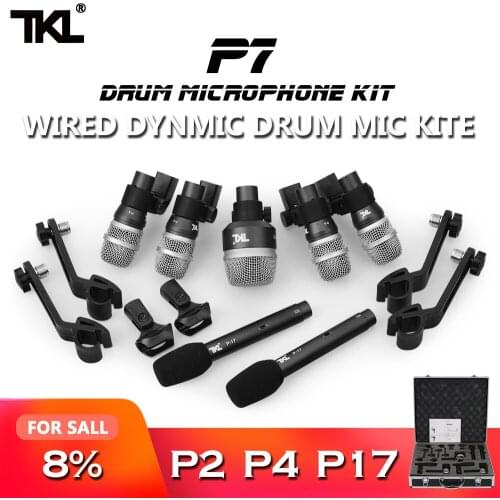 TKL P7 Wired Dynamic drum microphone kit 7-Piece (Whole Metal)- Kick Bass, Tom/Snare & Cymbals Microphone Set Use For Drums