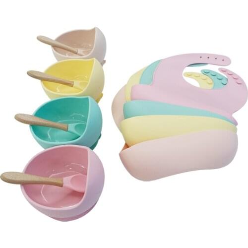 1set Silicone Baby Bowl Feeding Set Waterproof Spoon Non-Slip Feedings Silicone Bowl Tableware Baby Products Baby Plate