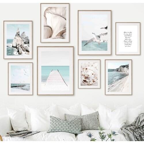 Mushroom Trestle Seagull Shell Beach Sea Wall Art Canvas Painting Nordic Posters And Prints Wall Pictures For Living Room Decor