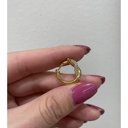 Small Size Zircon Twist Earrings Brass With 18k Gold Women Jewelry Party T Show Gown Runway Rare Korean Japan Trendy INS Boho