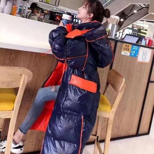 New Fashion Shiny Down Jacket Womens Warm 90% White Duck Down Jackets Winter Outerwear Abrigo Mujer Long Hooded Parka Overcoat