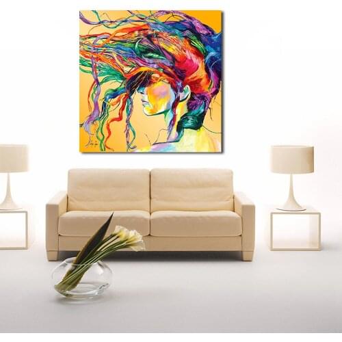 JQHYART NEW Graffiti Street Modern Colorful Hair Portrait Oil Painting On Canvas Prints Wall Art Pictures For Bedroom Indust