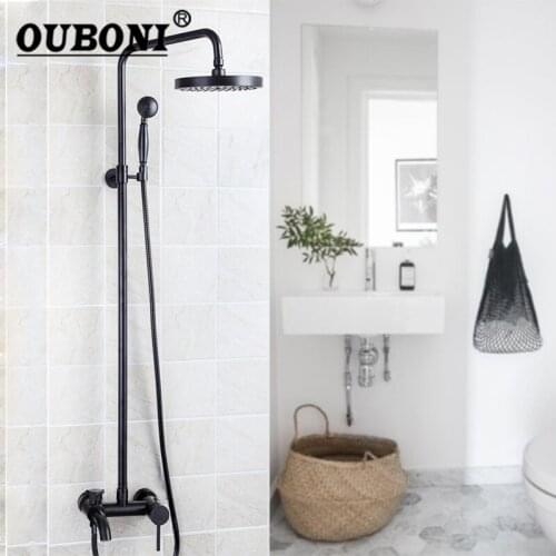 OUBONI ORB Black Luxury Wall Mounted Rainfall Shower Faucet Set Hand Shower Single Handle Shower Faucets Hot & Cold Mixer Tap