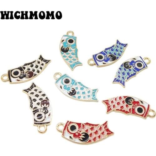 New 8pcs 34*13MM Zinc Alloy Candy Colors Drop Oil Happy Carp Charms Pendants DIY Jewelry Necklace Earring Accessories