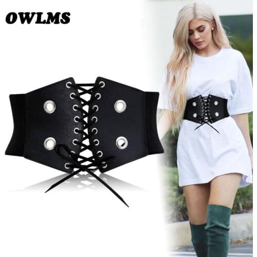 New Black bow Fold Cummerbunds Female Woman Belt zipper cummerbund wide Womens Belts punk rivet Fashion dress waistbands lady