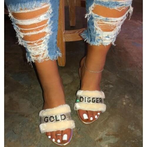 Fashion Women Slippers Furry Fox Fur Slides Home Color Fur Flip Flops Fluffy Plush House Shoes Female Cute Winter Warm Slippers