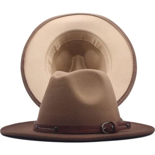 Gradient Color Wide Brim Fedora Hat For Women Felt Hat For Men Autumn Winter Panama Gamble Belt Jazz Cap