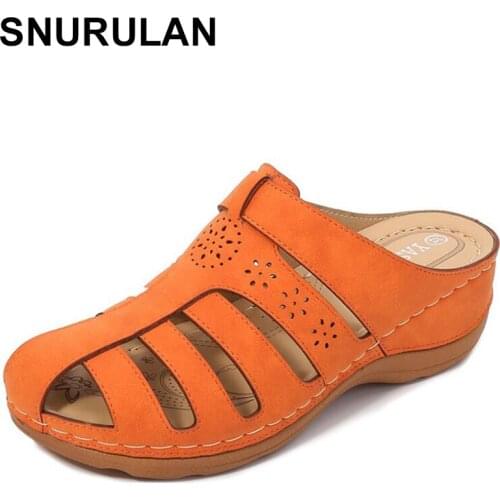 SNURULANnew summer womens slippers casual solid color wedge heel thick bottom round head comfortable wild word sandals special