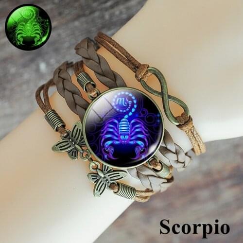 Glow In The Dark 12 Zodiac Sign Woven Rope Bracelet Aries Taurus Gemini Cancer Leo Constellation Jewelry Birthday Gift