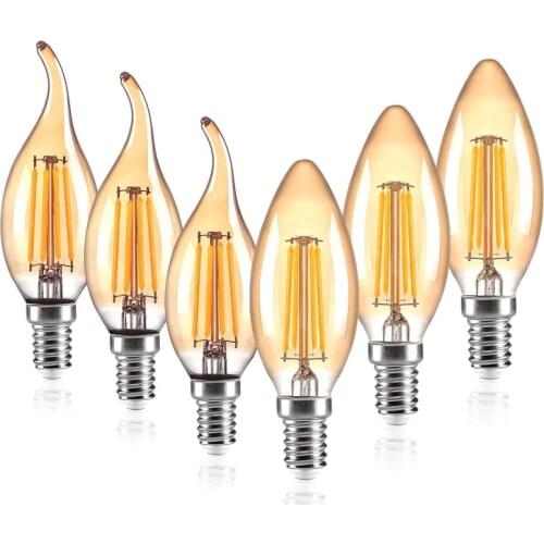 LED Filament E14 Candle Light Bulb C35 Retro Edison 2200K Candelabra Base Flame Shape Bent Tip 25W Incandescent Equivalent C35L