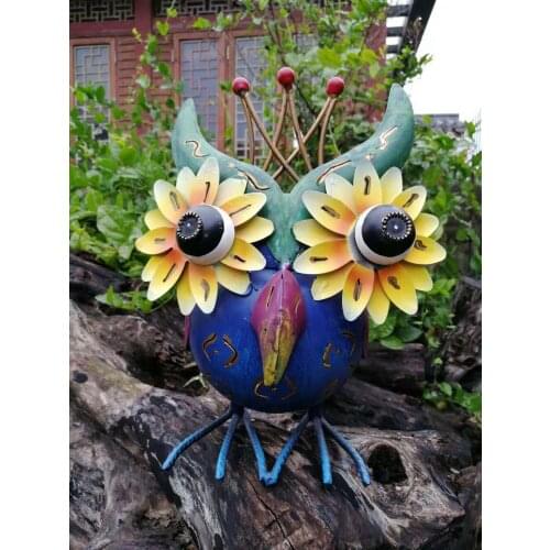 Iron Crafts Painted Owl Animal Garden Decoration Outdoor Pastoral Style Creative Ornaments
