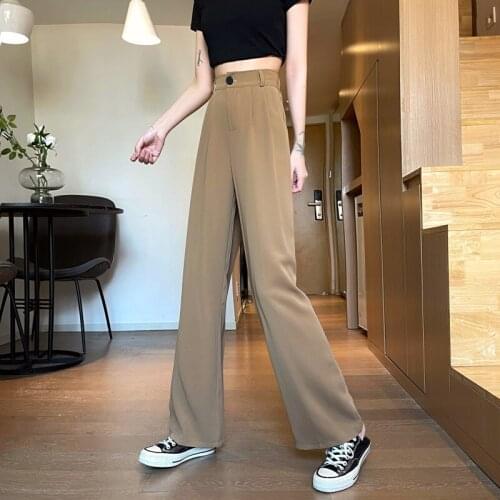 2021 Women High Waist Wide Leg Pant Pantalons De Costume Baggy Wijde Pijpen Broek Pantalon Taille Haute Broeken Dames A213