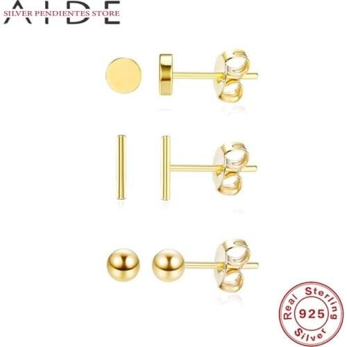 AIDE 3PCS Mini Glossy 925 Sterling Silver Stud Earrings For Women 4/5/7mm Round Ball Earring Fine Jewelry Boucle Oreille Femme