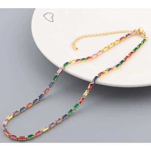 40cm Gold Filled Rainbow CZ Choker Necklace Good Quality Short Sex Jewelry Prom Collier Femme