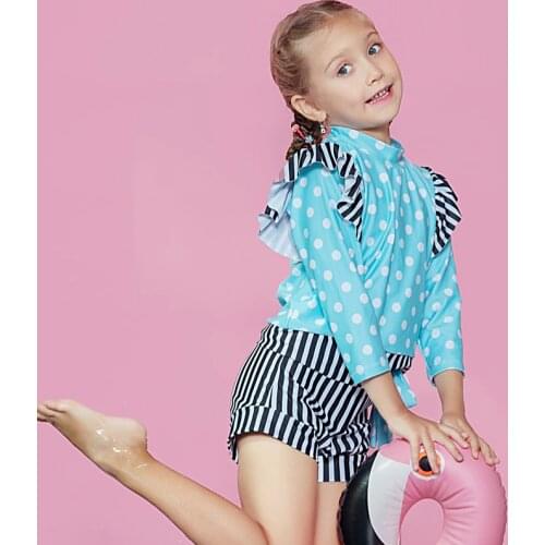 2-12 Years Baby Girl Swimsuit Kids Cute Two Piece Swimsuits Long Sleeve Sun Proof Diving Suit Girl Wetsuit Surfing Diving Suit