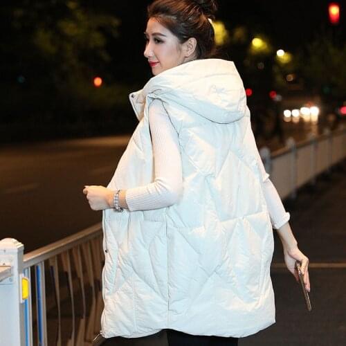 Winter Vest Female Hooded Long Black Vest plus size Womens Sleeveless Jacket Solid Casual Thick Cotton Padded vest woman