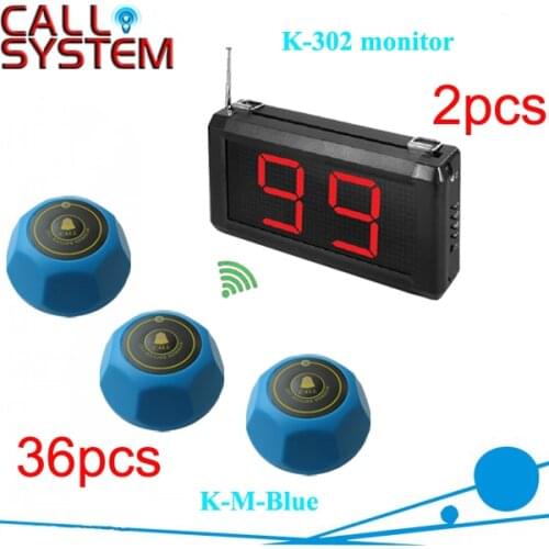 1 set 2 display receiver K-302 with 36pcs guest buzzer Digital Pager System for Restaurant 433.92mhz