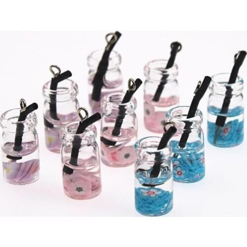 10pcs glass Simulation 3D Flower straw cup with hook pendant Miniature food Art Supply Decoration Charm Craft