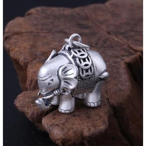 100% 990 Silver Elephant Pendant vintage pure silver Good Luck Elephant Pendant Wealth Elephant Lucky pendant