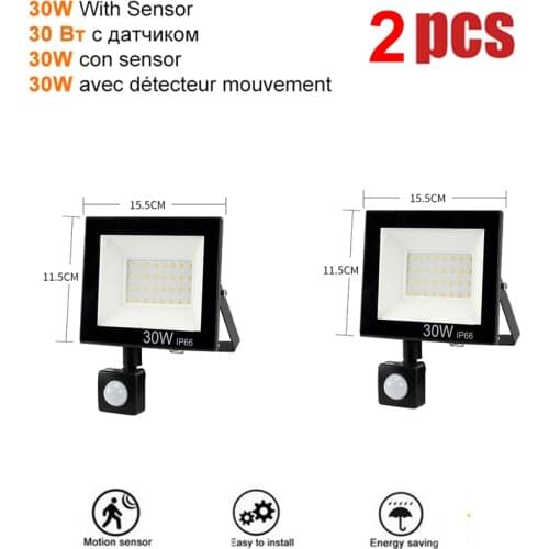 2 pcs 220V 10-100W LED FloodLight Spotlight Exterior Street wall reflector LED Lights Motion Sensor Light,Wireless Waterproof Ex