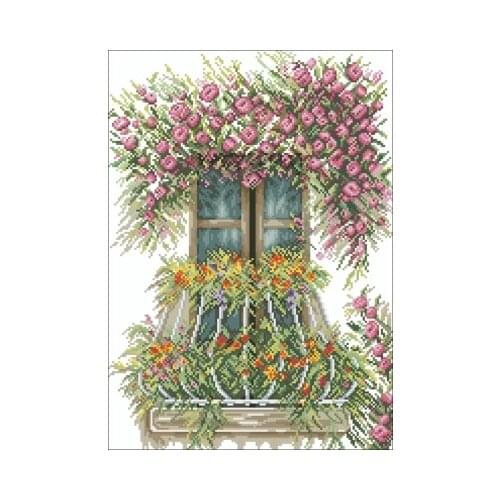 20-PN-0171421 Flower balcony Needlework,For Embroidery,DIY 14CT Unprinted Arts Cross stitch kits Set Cross-Stitching Home Decor