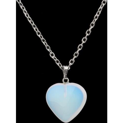 24PC/Lot Elegant Nature Stone Sea Opal Heart Love Pendant Necklace Women Family Friends Fashion Charm Chain Jewelry Collar Gifts