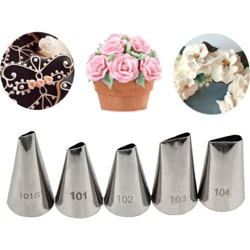 5Pcs Flower Petal Nozzles Stainless Steel Cream Pastry Tips Set Cake Decorating Baking Tools Bakeware