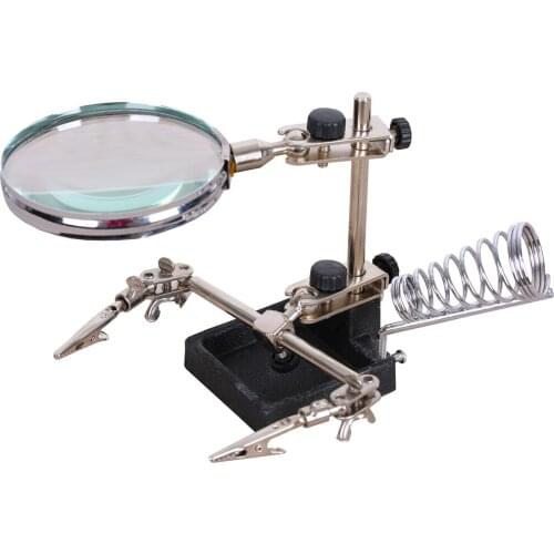 5X fresnel lens Magnifying Glass Light Third Hand Auxiliary Clamp Alligator Clip welding Soldering Stand Desktop Magnifier
