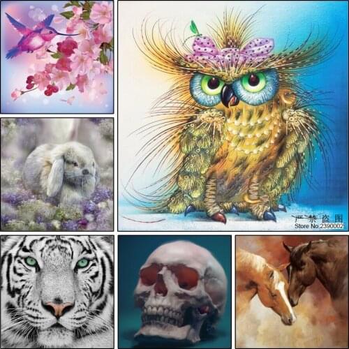 Full 5D Diamond Painting Animals Icon Embroidery Set Home Decoration Horse tiger owl skull Diamond Mosaic Diamond Painting